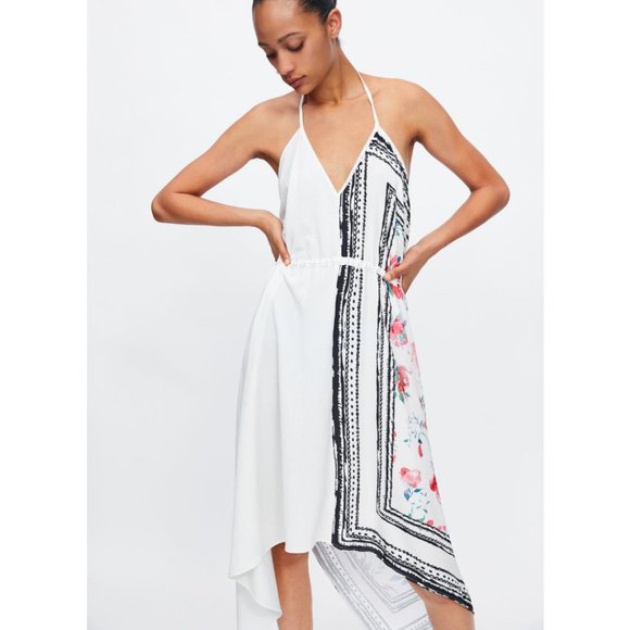 NWT Zara Size M White Floral Asymmetric Dress - Picture 5 of 5